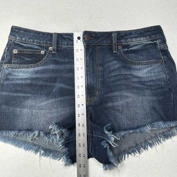 American Eagle Shorts 12 Vintage Hi Rise Festival Shortie Blue Denim Fringe Fray - Picture 4 of 9
